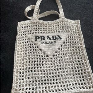 Prada White Crochet Tote